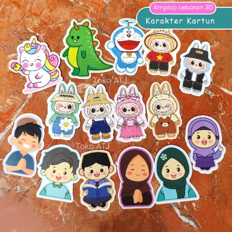 

5 pcs Amplop Lebaran Idul Fitri 2025 3D Unik Premium Motif Kartun Muslim Labubu