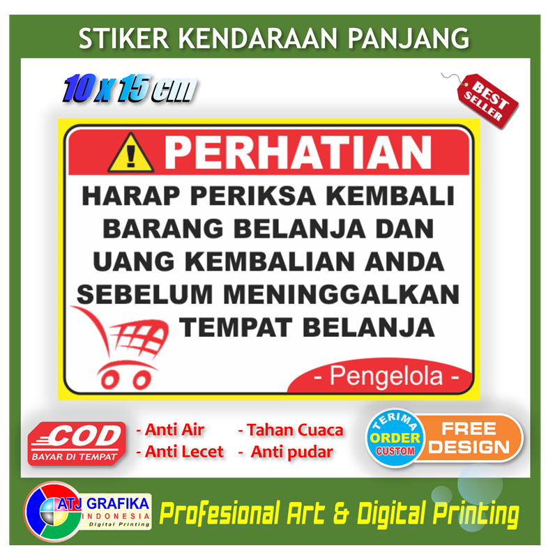 

Stiker periksa belanja barang dan uang kembalian sticker peringatan pembeli toko warung dll