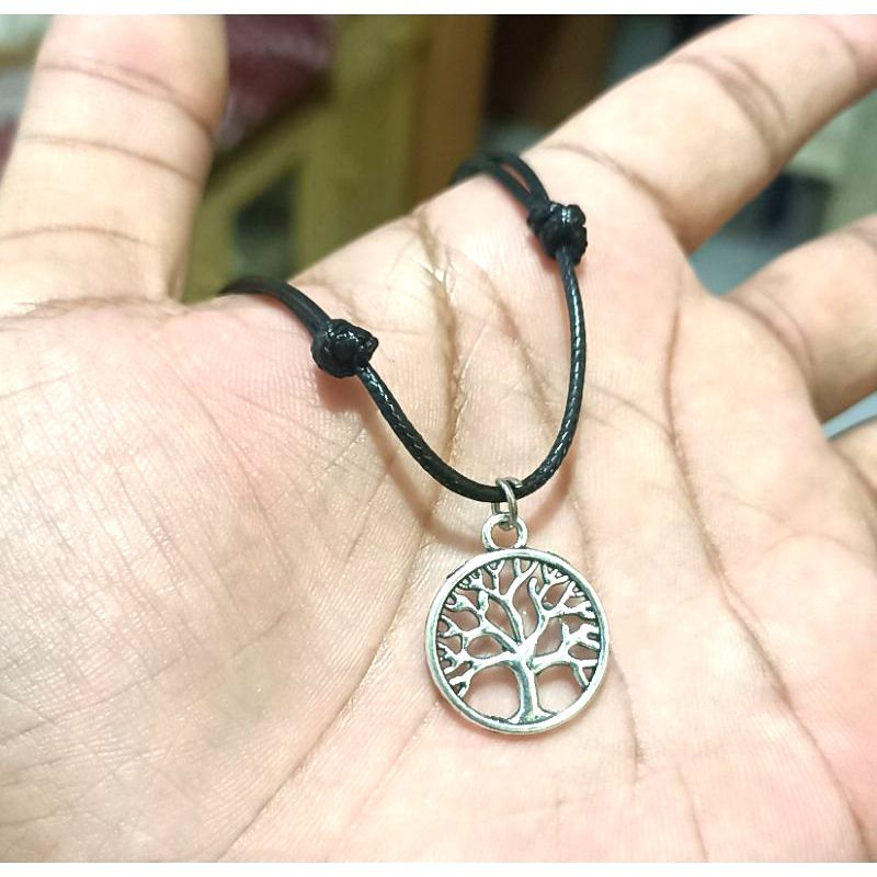 Kalung Tali Charm Pohon Silver