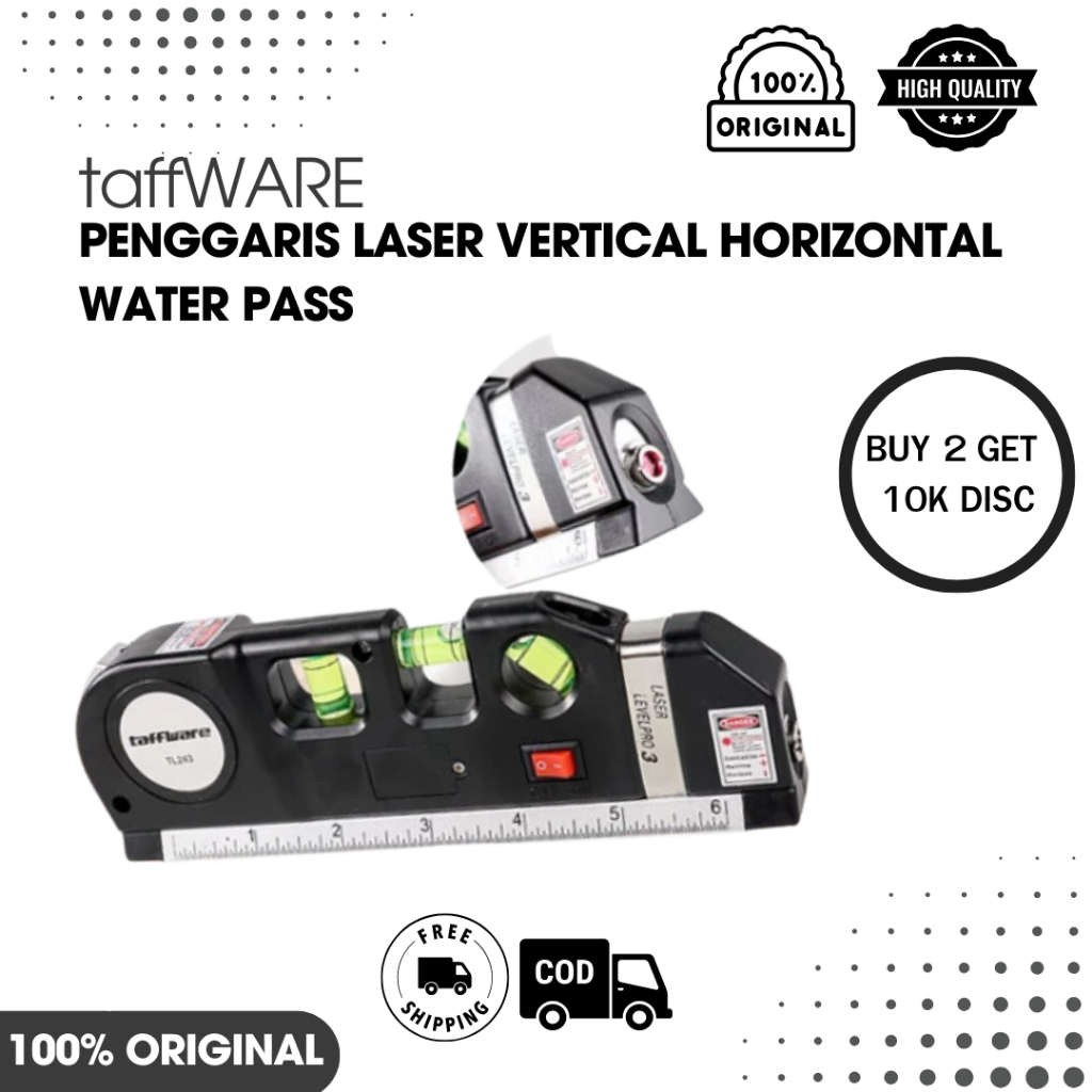 

[ORIGINAL QUALITY] PENGGARIS LASER VERTICAL HORIZONTAL WATERPASS TAFFWARE