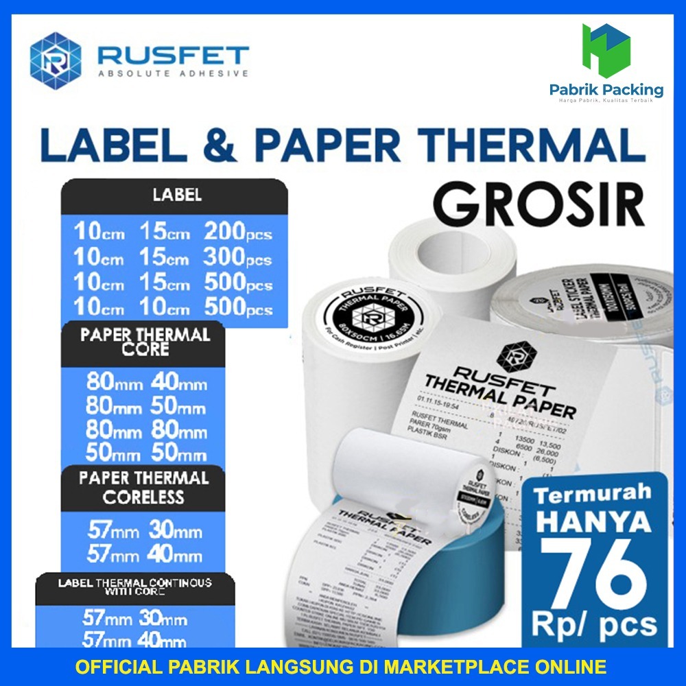 

Thermal Paper Label Stiker Thermal Lebel Barcode Stiker Resi Thermal Rusfet A6