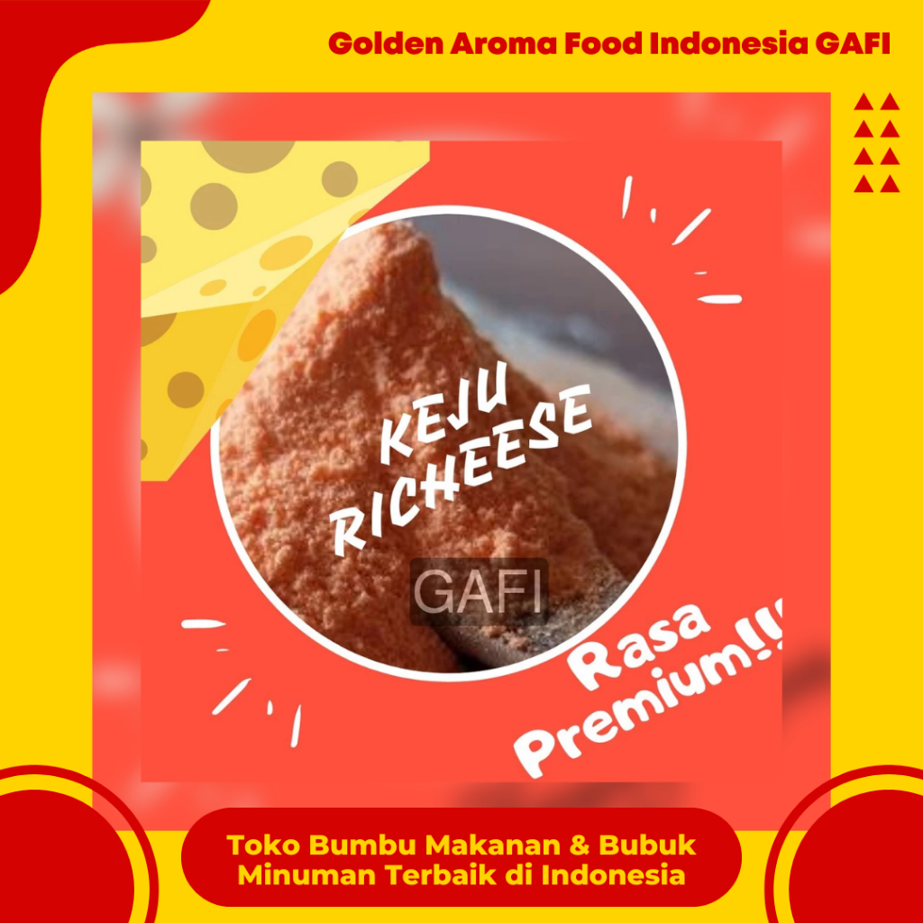 

GAFI Food Bumbu Tabur Rasa Keju Manis Orange Ala Biskuit Richeese 1 Kg Lezat Halal, Richeese Biscuit Style Sweet Orange Cheese Flavor Seasoning Powder 1Kg