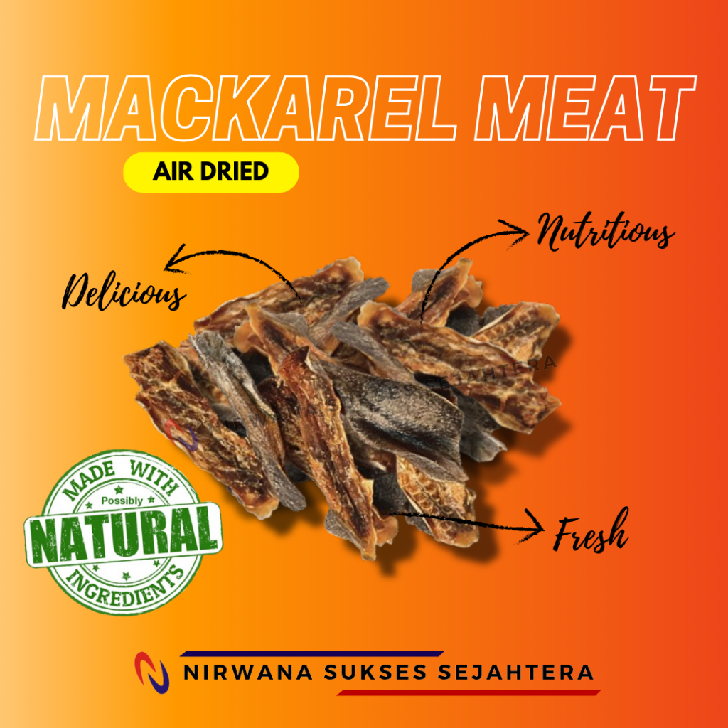 

DAGING MAKAREL KERING / DEHYDRATED AIR DRIED MACKAREL MEAT. CHEWS, TRATS, DENTAL CARE, SNACK DROM 100% NATURAL NO ADDITIVE FOR DOG