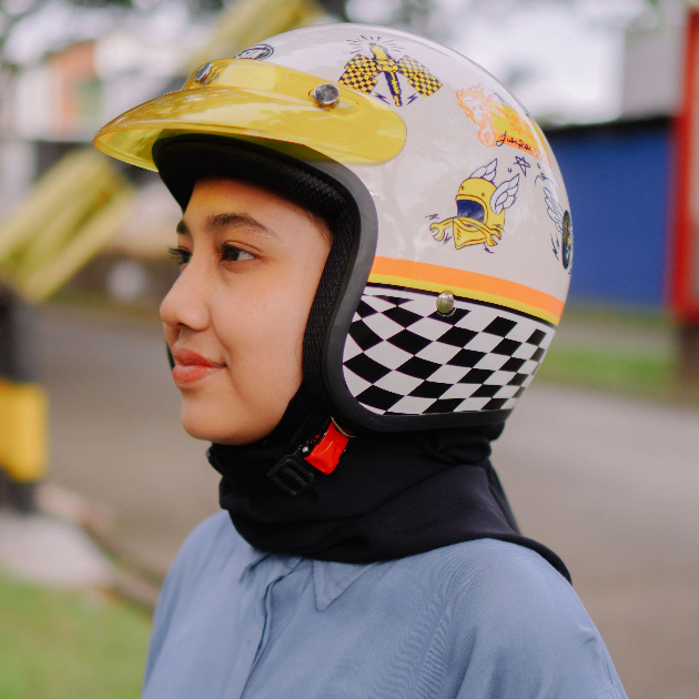 Helm Bogo Retro Motif Piston Speed Custom Helem Pria Wanita Hijab SNI