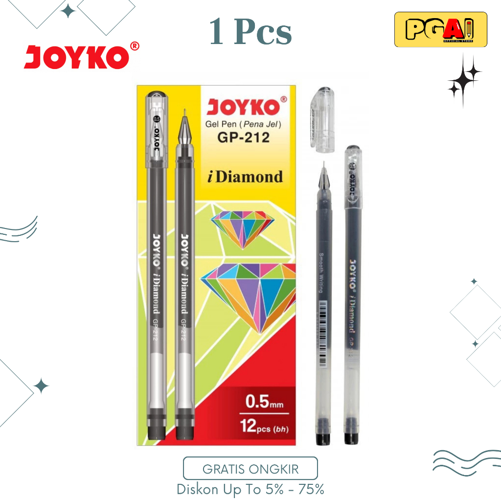 

(PGAI) BOLPOIN PULPEN GEL PEN PENA JEL JOYKO GP-212 DIAMOND 0.5 MM 1 PCS TINTA HITAM Stationery