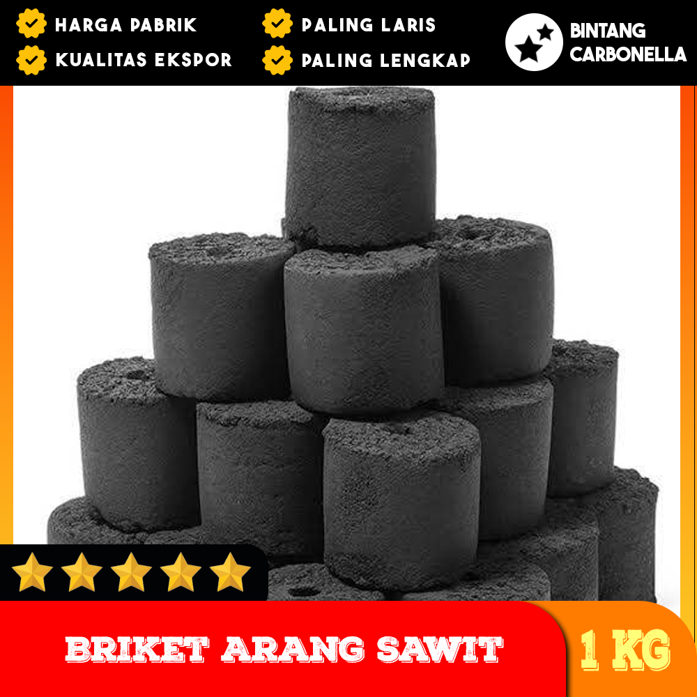 Briket Arang Sawit Kualitas Ekspor untuk BBQ, Industri, & Energi Alternatif Bintang Carbonella 1 KG