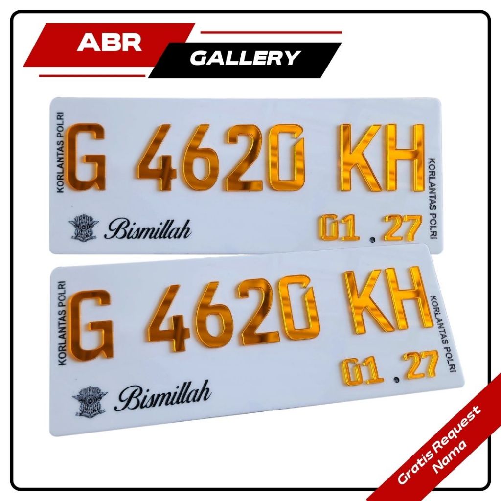 Plat Nomor Akrilik Putih Timbul gold Sepeda Motor Baut