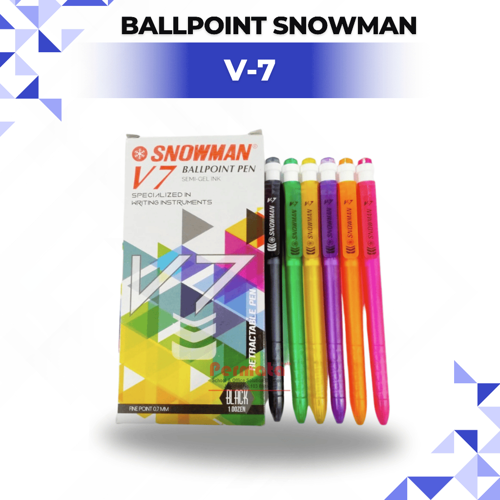 

Bolpoint SNOWMAN V7 Tinta Warna Hitam 1 Pack Isi 12 Pcs 0.7 MM