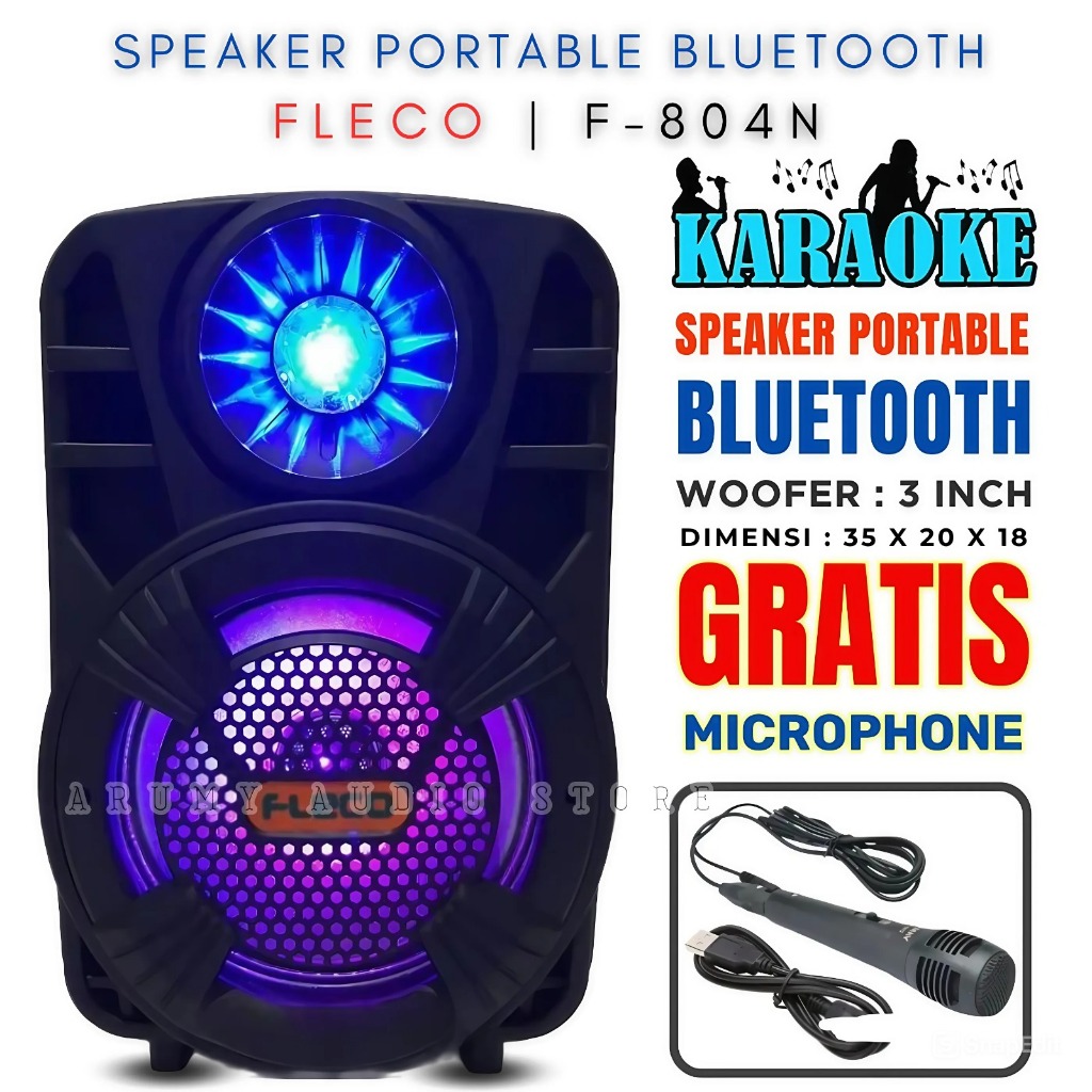 Speaker Bluetooth Portable Fleco F 804n | Fleco 8'5 Inch F-804n Plus Mic + Remote | Speaker Salon Ba