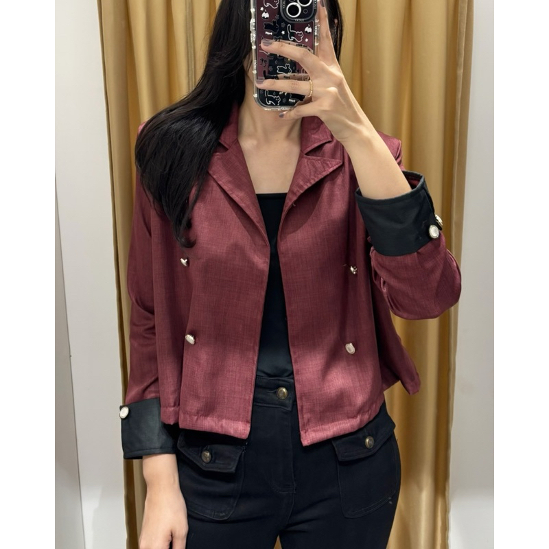 [Noona Butik] Blazer Wanita Outer Maroon marun Natal Christmas Imlek CNY Chinese New Year Merah Puti
