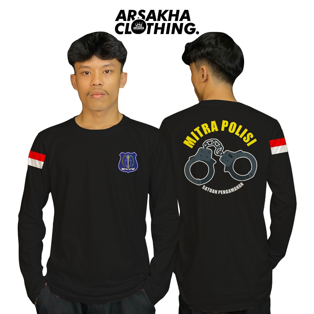 Kaos Lengan Panjang Mitra Polisi Satpam Satuan Pengamanan v2  Baju Distro Katun Combed 30s by Arsakh