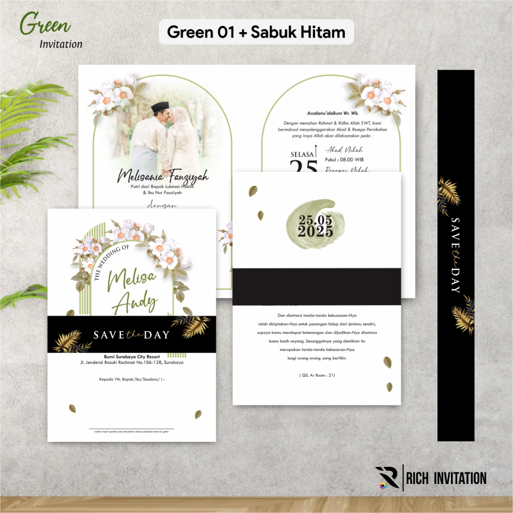 UNDANGAN PERNIKAHAN FULL COLOUR - UNDANGAN NIKAH CUSTOM GREEN SABUK SERIES