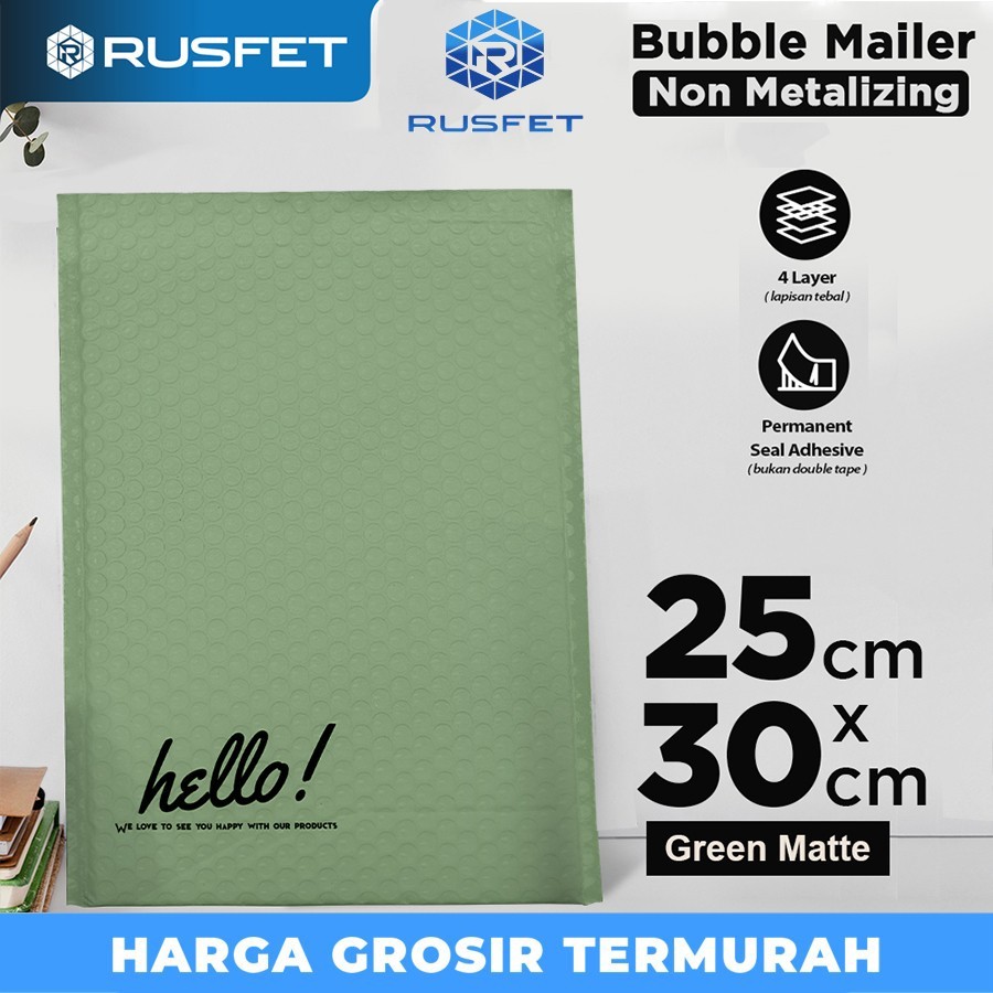 

AMPLOP BUBBLE MAILER GREEN 25X30CM WRAP ENVELOPE RUSFET SATUAN