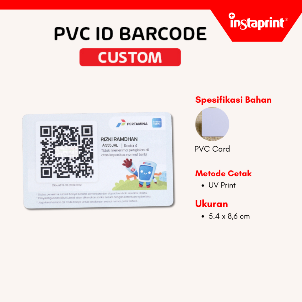 Cetak kartu print uv my pertamina bahan Pvc tebal / cetak barcode pertamina /custom foto gambar mobi