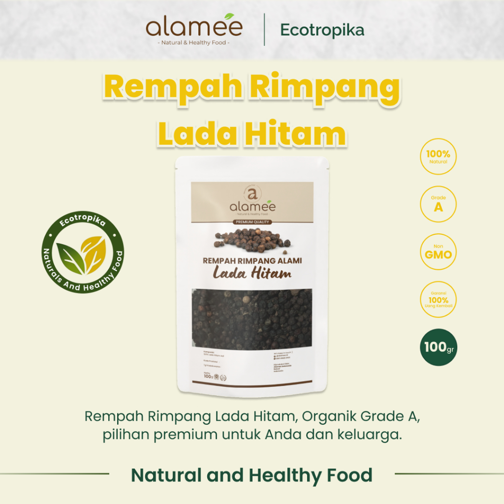 

Lada Hitam Biji Organik Utuh Whole Black Pepper Blackpepper Rempah Rimpang Organik Alami Kemasan 100