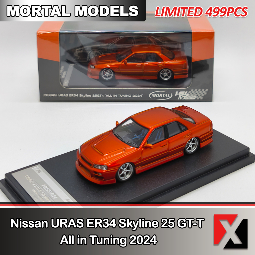 MORTAL 1:64 Nissan URAS ER34 Skyline 25GT-T All in Tuning 2024 Orange Red