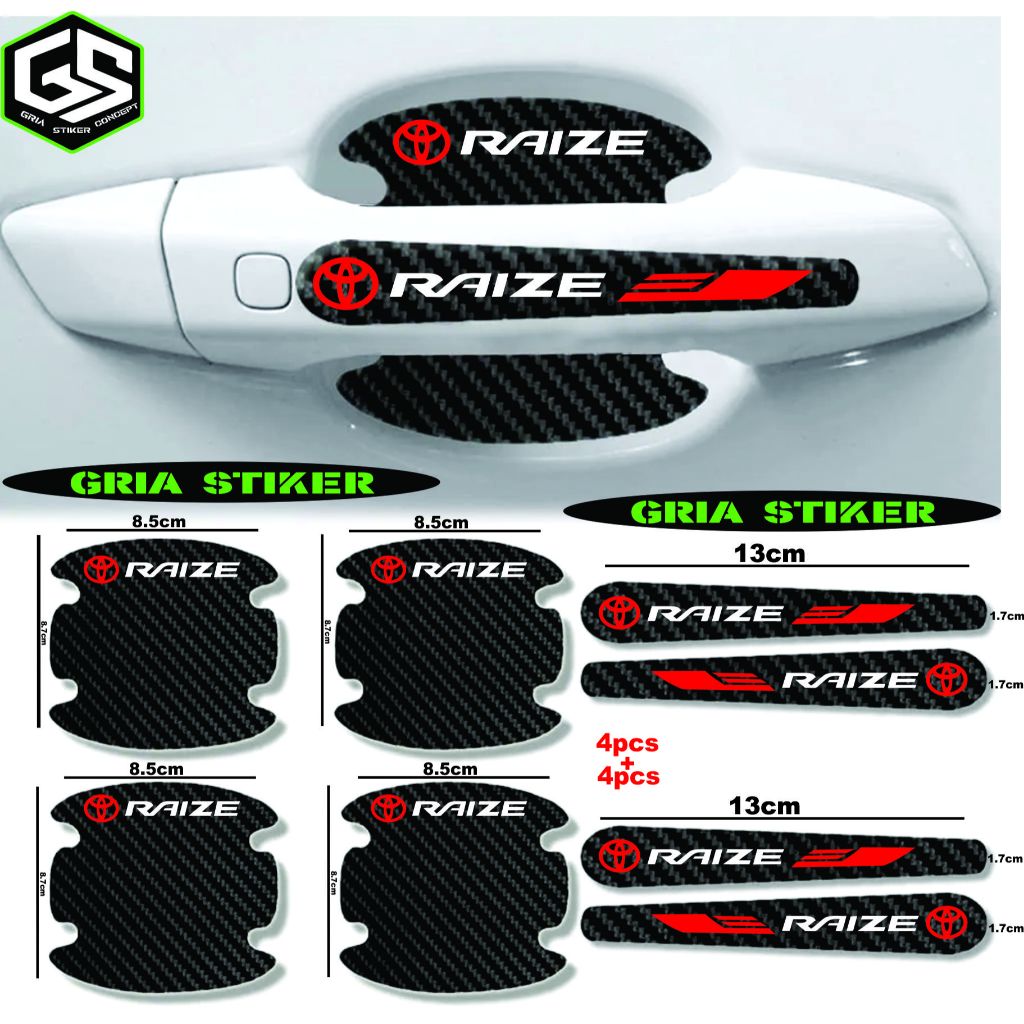 8pcs stiker carbon handle mobil toyota raize cutting stiker pelindung gagang pintu mobil dari goresa