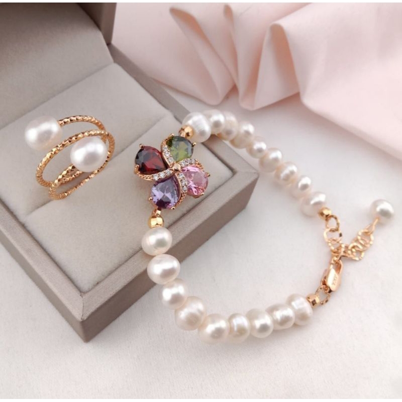 M - Set Asesoris Wanita - Gelang Cincin Mutiara