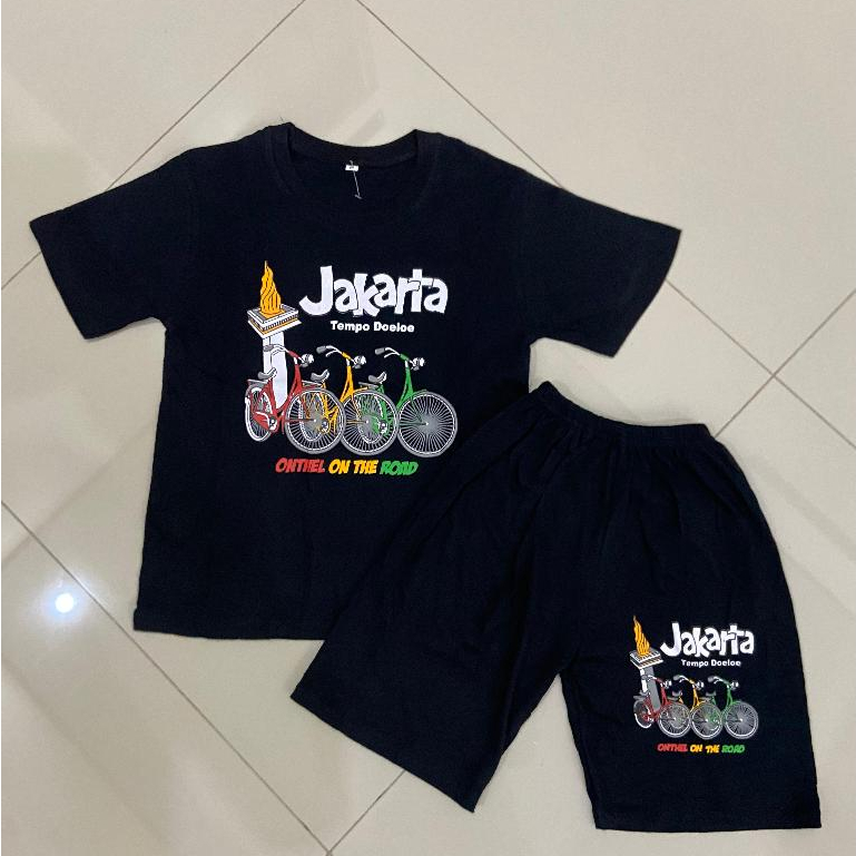 Setelan wisata anak usia 1-9 tahun motif jakarta monas kaos oleh oleh anak setelan baju monas anak