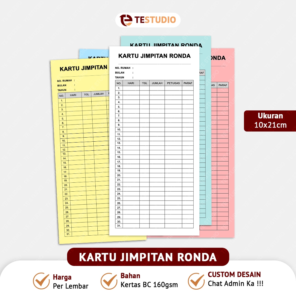 

TeStudio - Kartu Jimpitan Ronda / Kartu Iuran Warga / Kartu Ronda Malam dan Keamanan Lingkungan / Kartu Urunan / Kartu Administrasi / Kartu Donasi