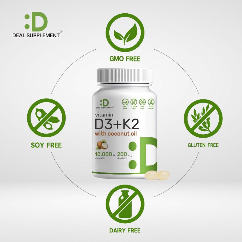 Deal Supplement Vitamin D3 5000IU K2 100mcg OR 10,000IU Coconut Oil