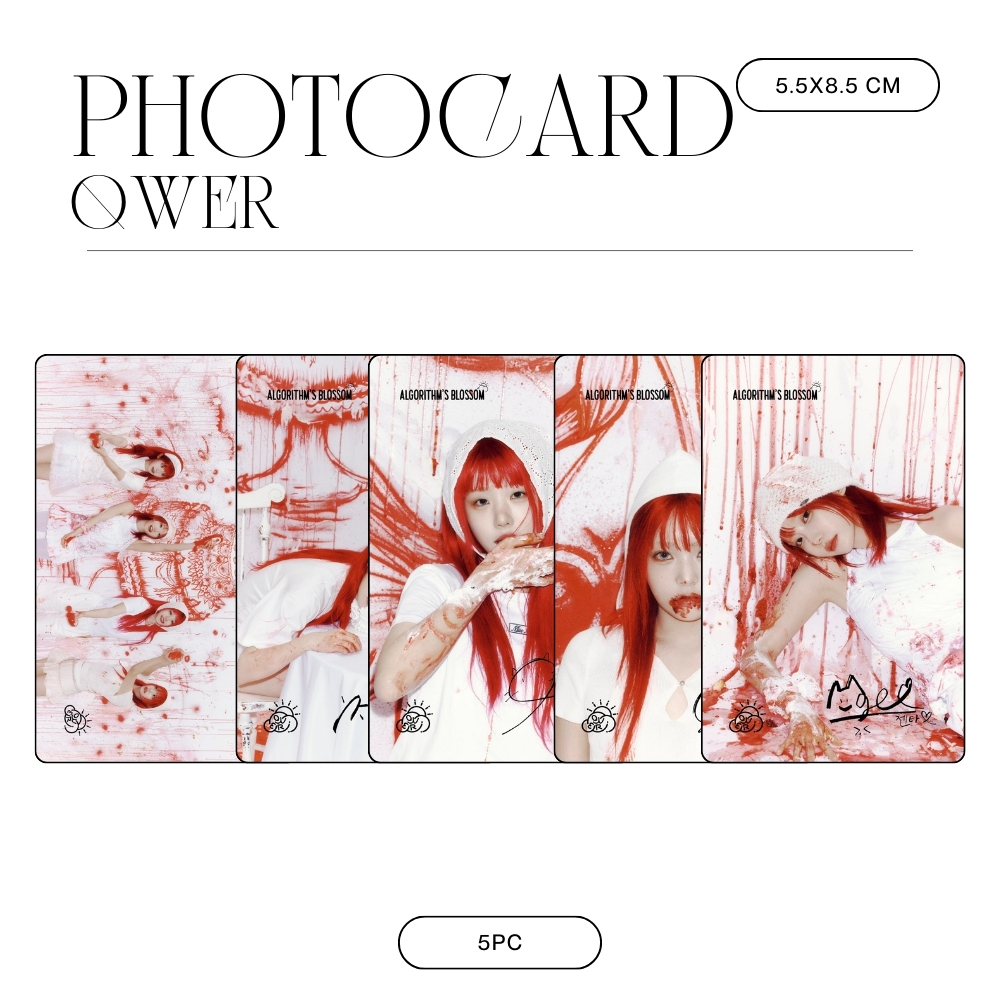 PHOTOCARD QWER ALGORITHM BLOSSOM (ISI 5 PCS + LAMINASI 2 SISI) TANDA TANGAN TTD KPOP CARDS IDOL KORE