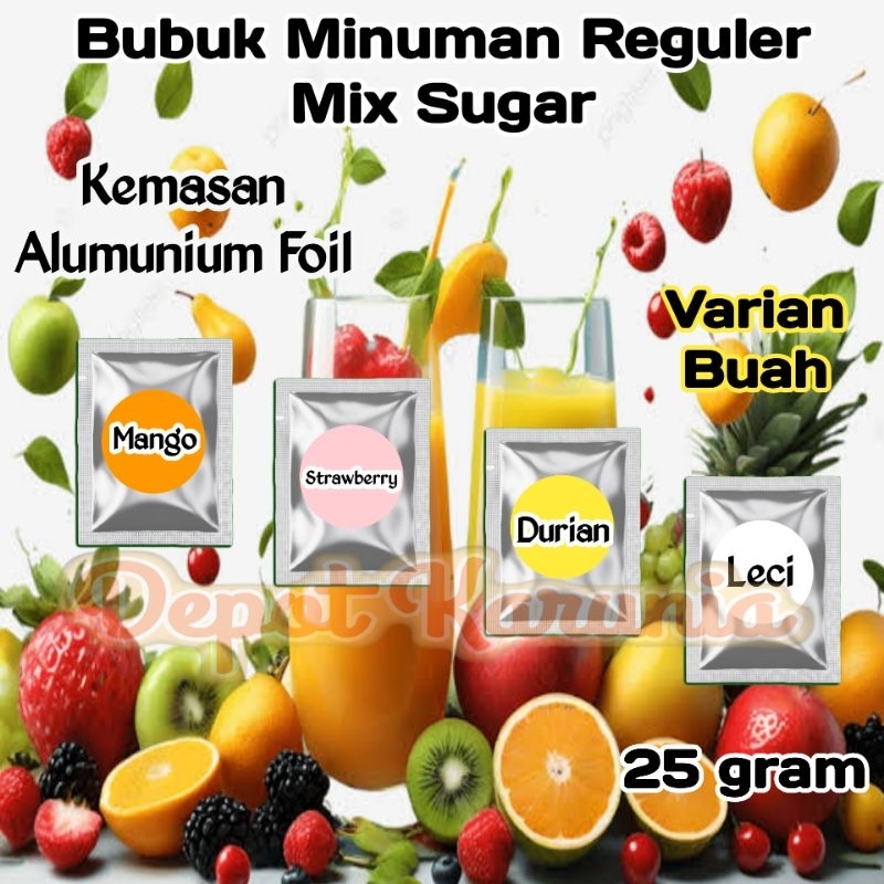 

Bubuk Minuman Rasa Buah 25gr Reguler Mix Sugar Serbuk Minuman Kekinian