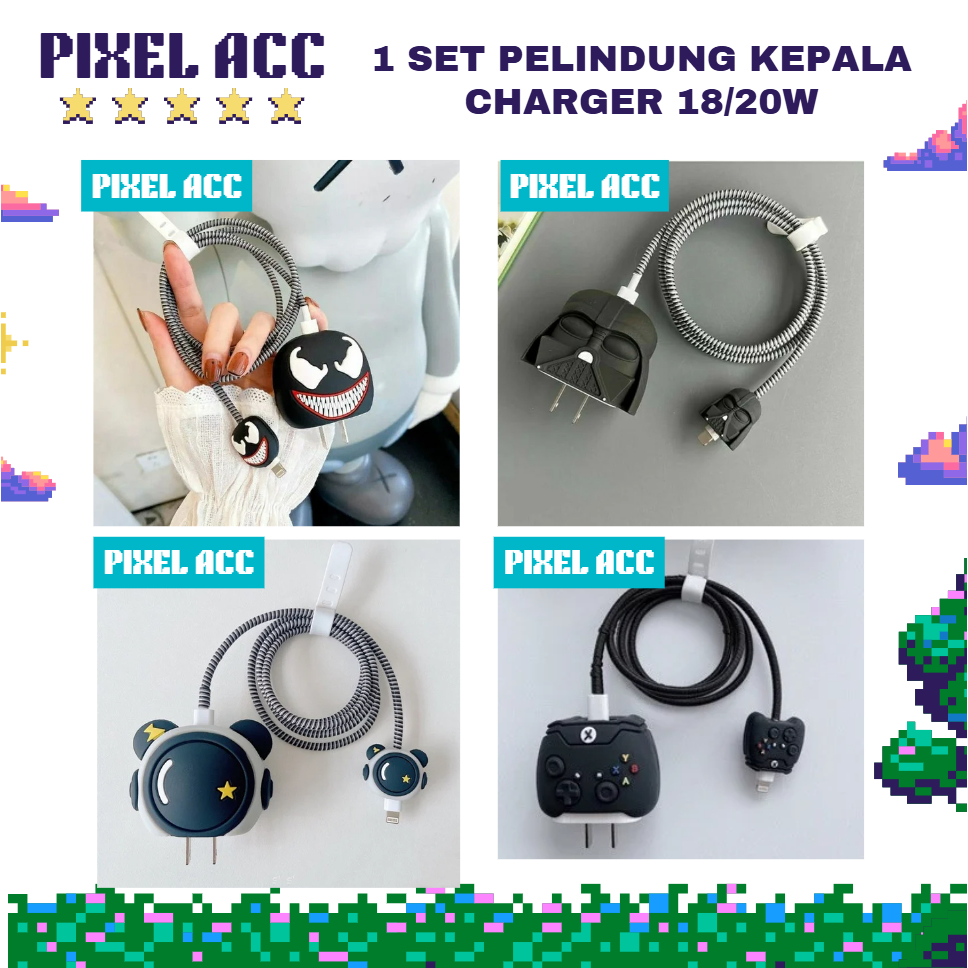 Ay00! 1 SET Pelindung Kabel Pelindung Batok 1 Set Kartun Pengisi Daya Penutup Pelindung Kabel