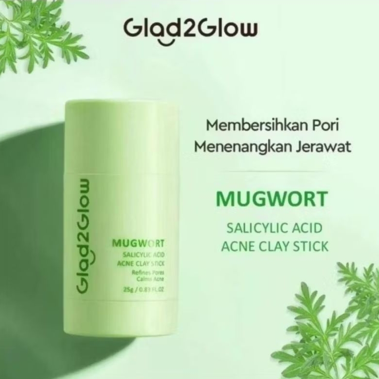 Masker Glad2Glow Mugwort Salicylic Acid Acne Clay Stick 25g - G2G Clay Stick Hijau