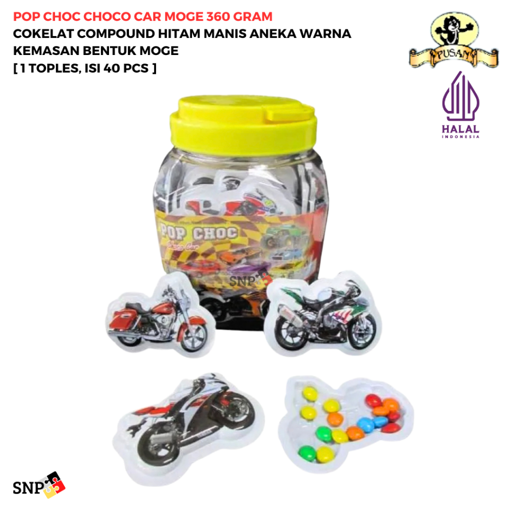 

PUSAN POP CHOC CHOCO CAR MOGE 360 GRAM [1 TOPLES, ISI 40 PCS]