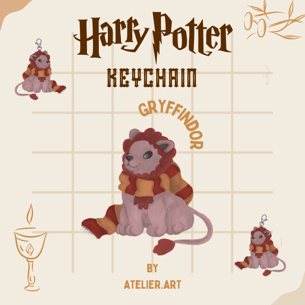 Gantungan Kunci Harry Potter Gryffindor, Keychain Harry Potter Akrilik, Keychain Harry Potter