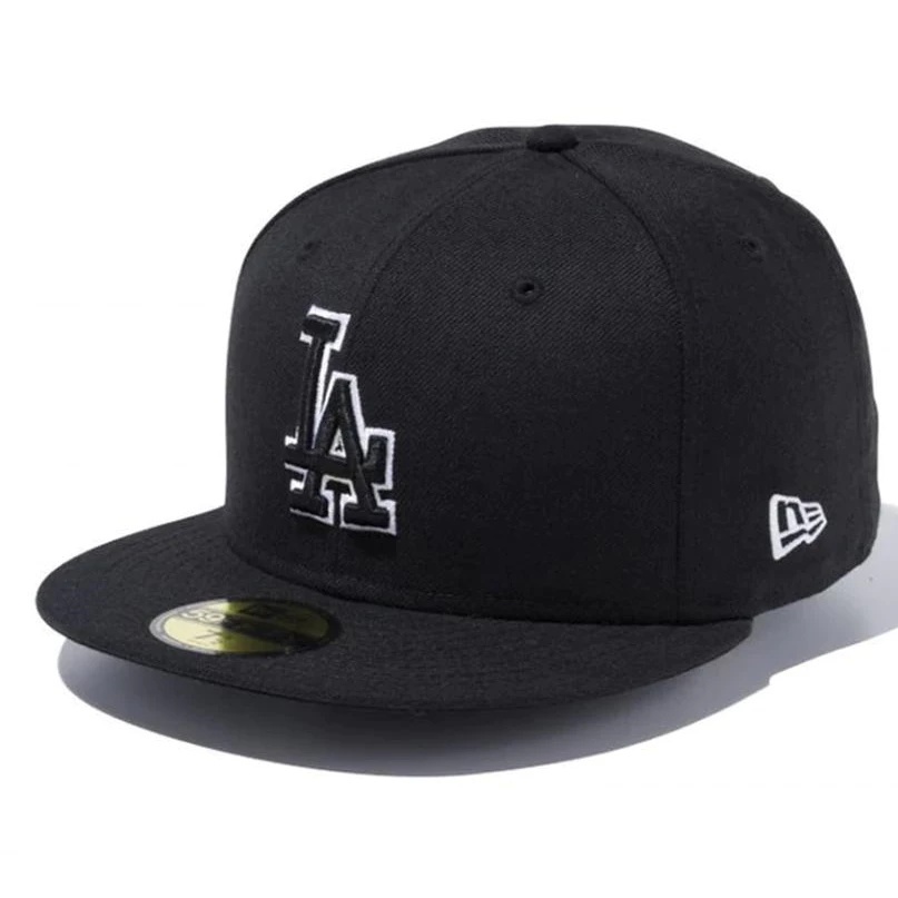 Topi Snapback Fitted Build Up LA Los Angeles Dodgers Hitam List Putih Logo Bordir Aksesoris Pria Wan