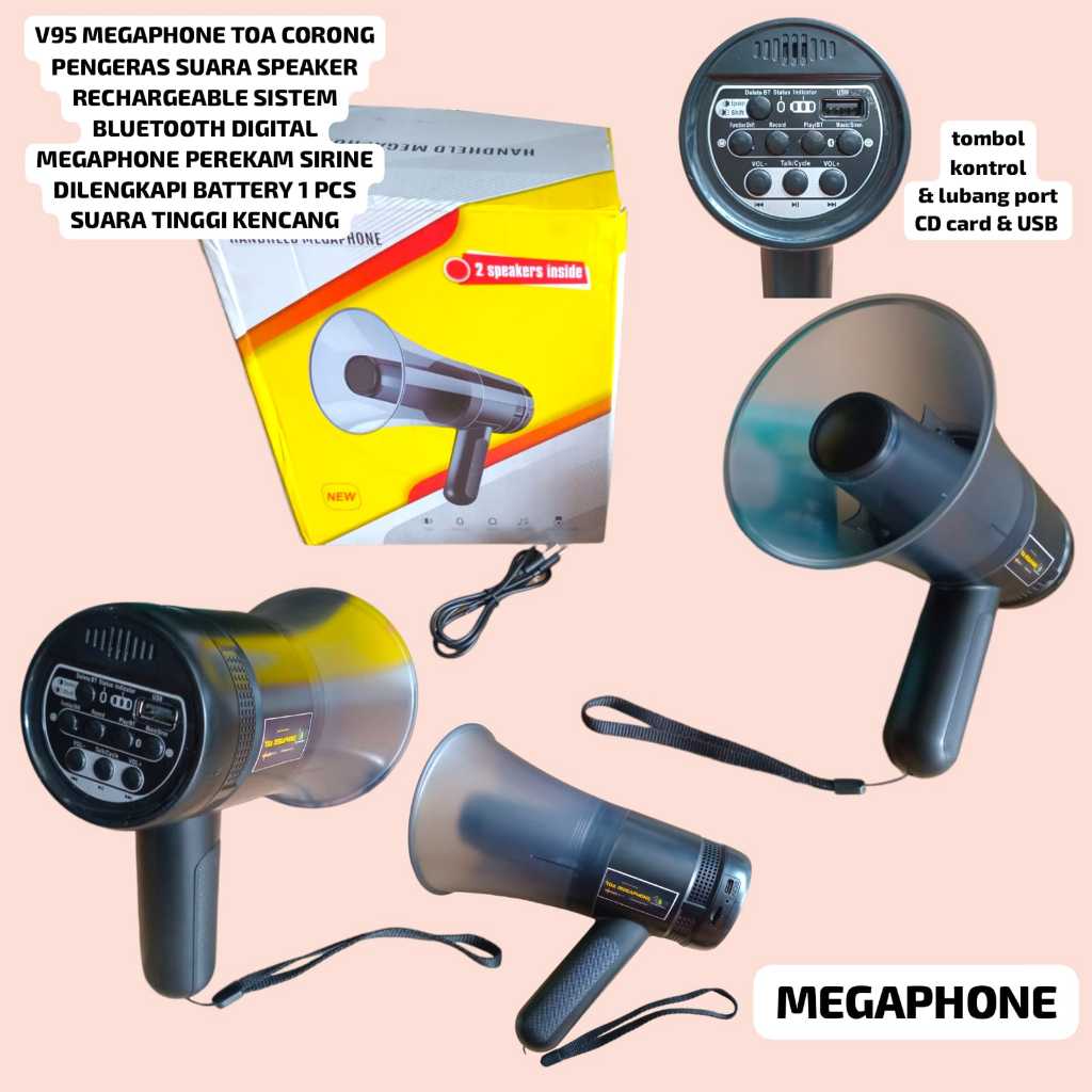 V95 ORI SPEAKER BLUETOOTH CAS TYPE C USB TIPE MEGAPHONE REKAM BATERAI 18650 BISA LEPAS HANDHELD INSI