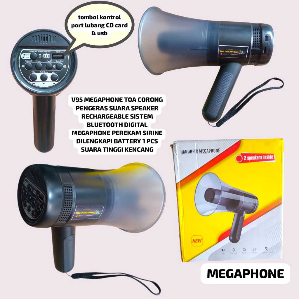 V95 ORI SPEAKER BLUETOOTH CAS TYPE C USB TIPE MEGAPHONE REKAM BATERAI 18650 BISA LEPAS HANDHELD INSI
