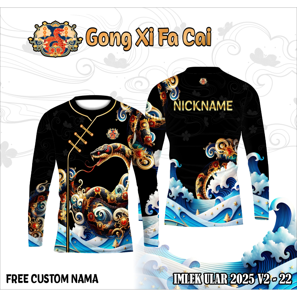 Baju imlek 2025 kaos tahun baru cina shio ular jersey cheongsam changsan wanita lengan panjang