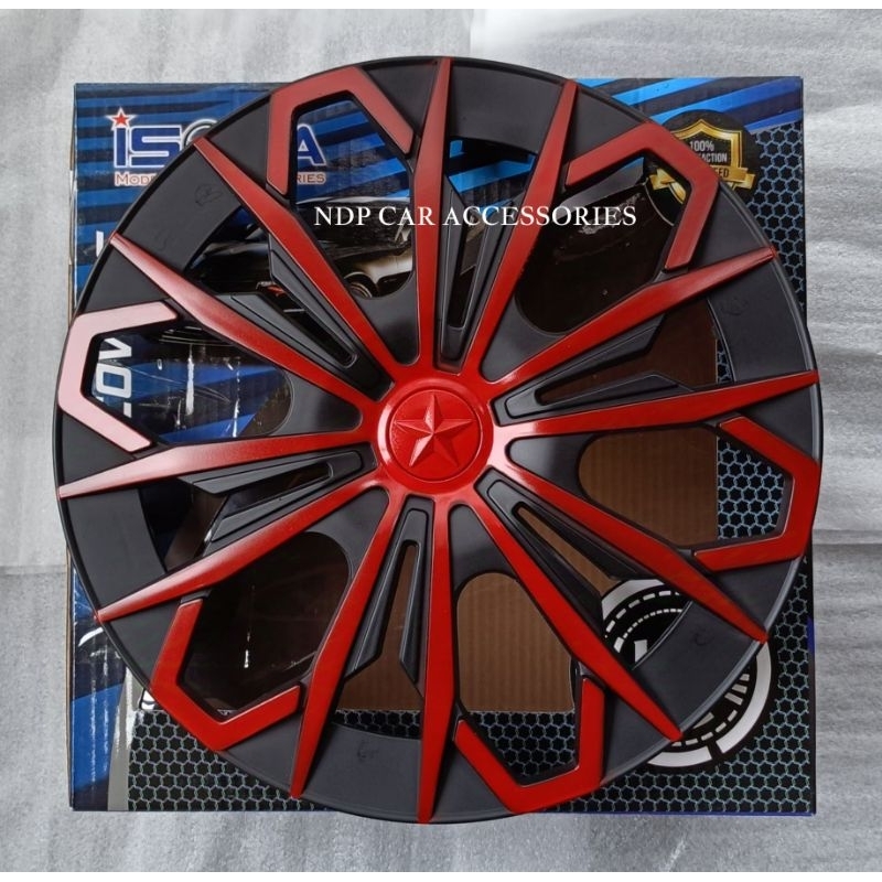 JF Merah Hitam - Dop Roda Mobil Ring 13 Dan 14 Wheeldop / Welldop / Cover Velg Mobil Universal