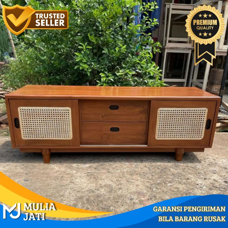 Meja TV Retro Kayu Rotan - Meja TV Klasik Jati Rotan- Meja TV Kayu - Bufet Retro Rotan Kayu Jati