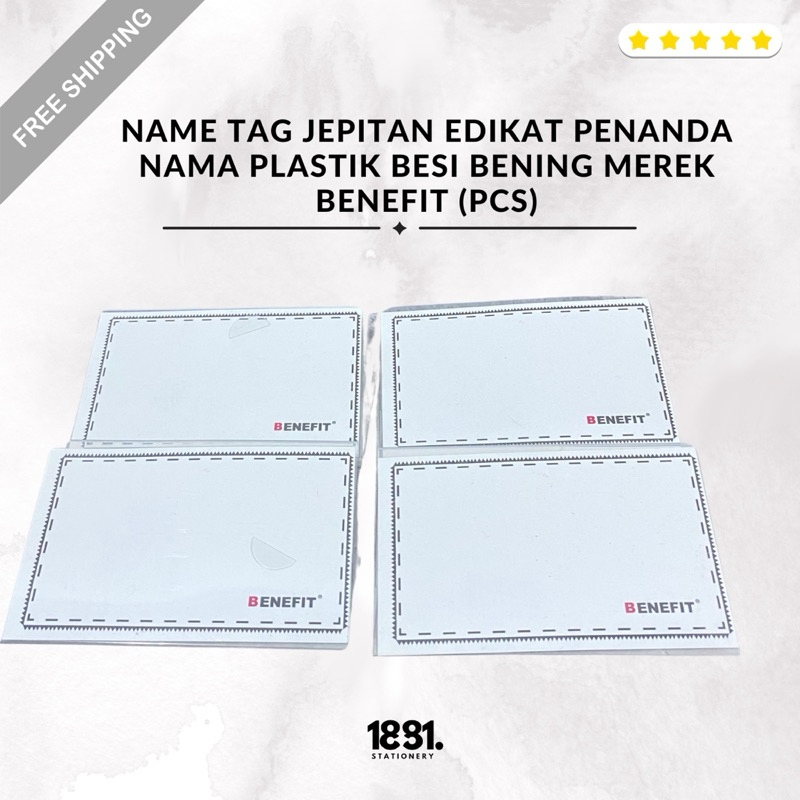 

NAME TAG JEPITAN EDIKAT PENANDA NAMA PLASTIK BESI BENING MEREK BENEFIT (pcs)
