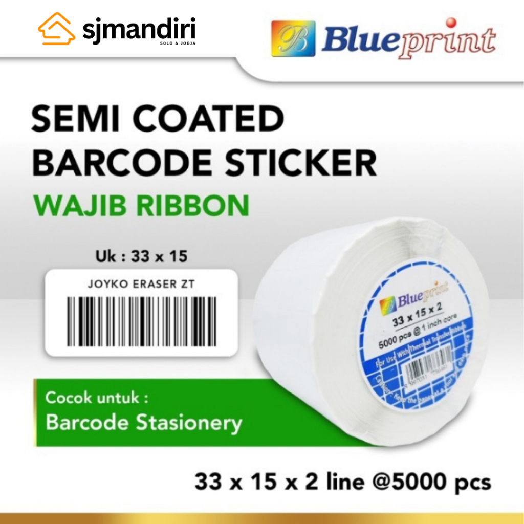 

Blueprint Sticker label 33 x 15mm 2Line Semi Coated stiker barcode