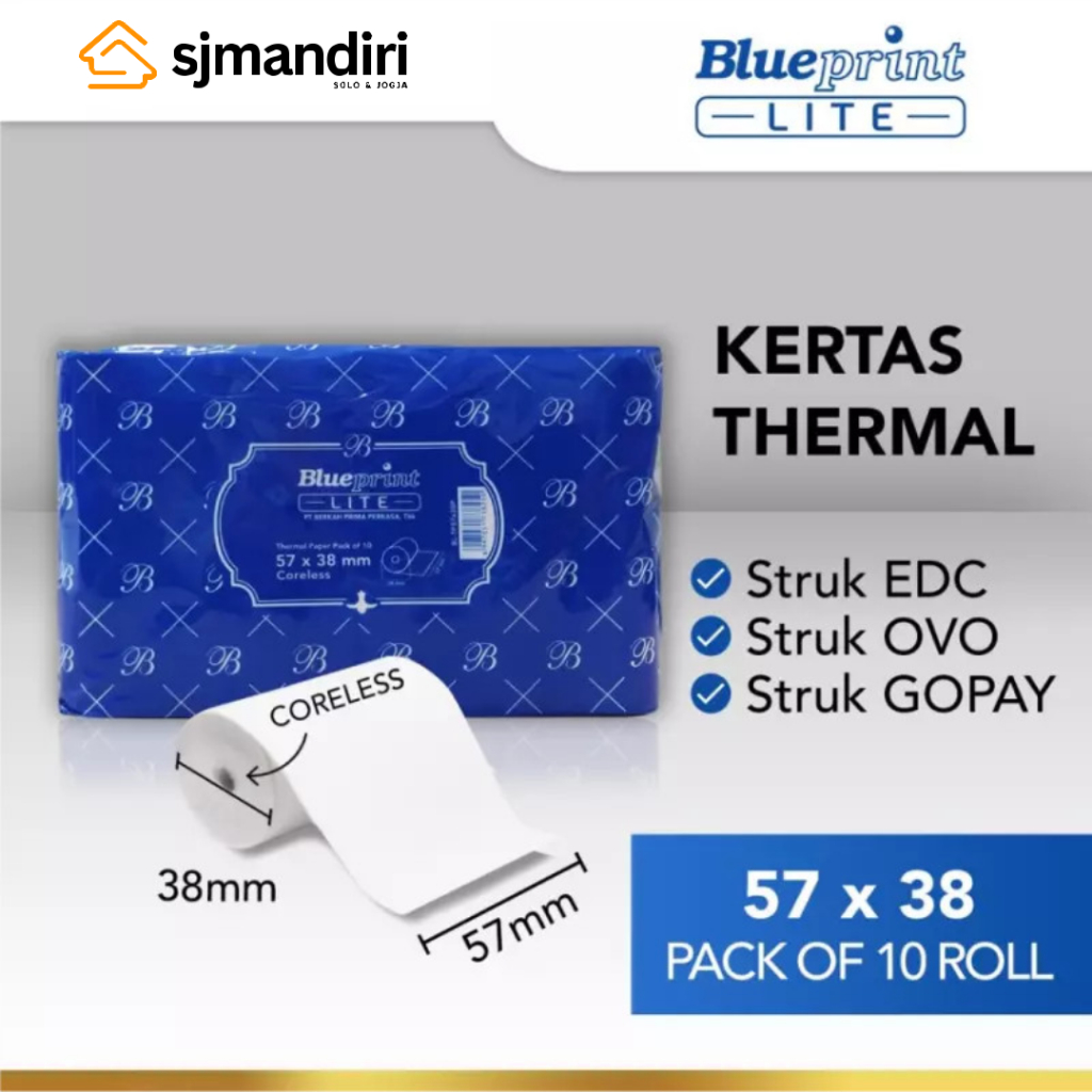 

Blueprint Lite Paper Thermal EDC 57 x 38 mm Kertas Struk Nota Karcis PPOB isi 10roll