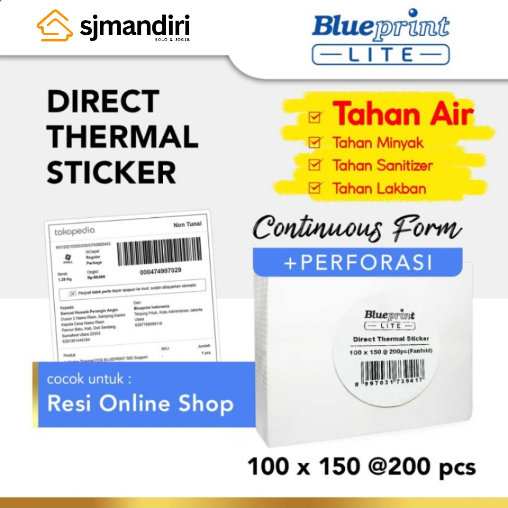 

Direct Thermal Sticker Label Resi Blueprint Lite 100x150 mm isi 200 CF