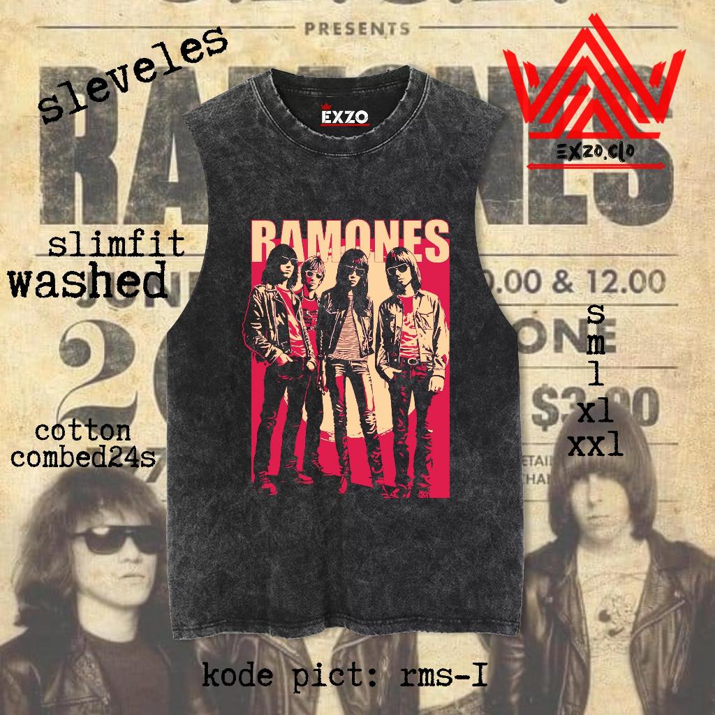 RB EXZO singlet RAMONES SLEEVLES cotton combed24s BAJU BERMOTIF LEKBONG SINGLET SLEEVLES T-SHIRT