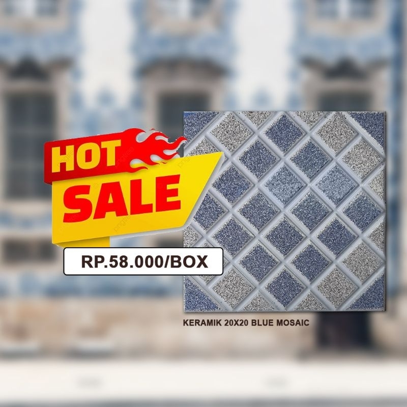 PROMO KERAMIK TEGEL MOSAIK 20X20 BIRU UBIN DOFF KASAR KAMAR MANDI