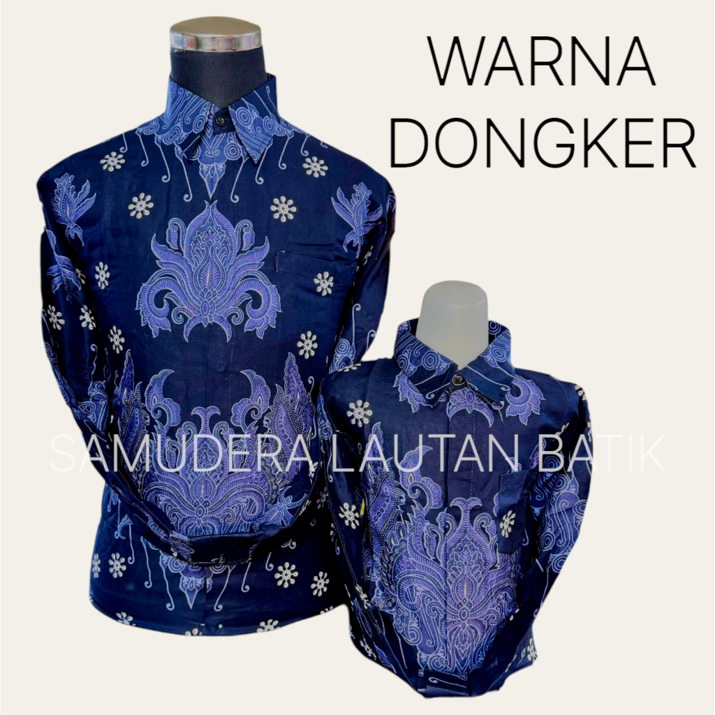 Batik Biru Dongker,Kemeja Batik Couple Ayah Anak Dongker, Batik Pria Navy, Kemeja Batik Anak Dongker