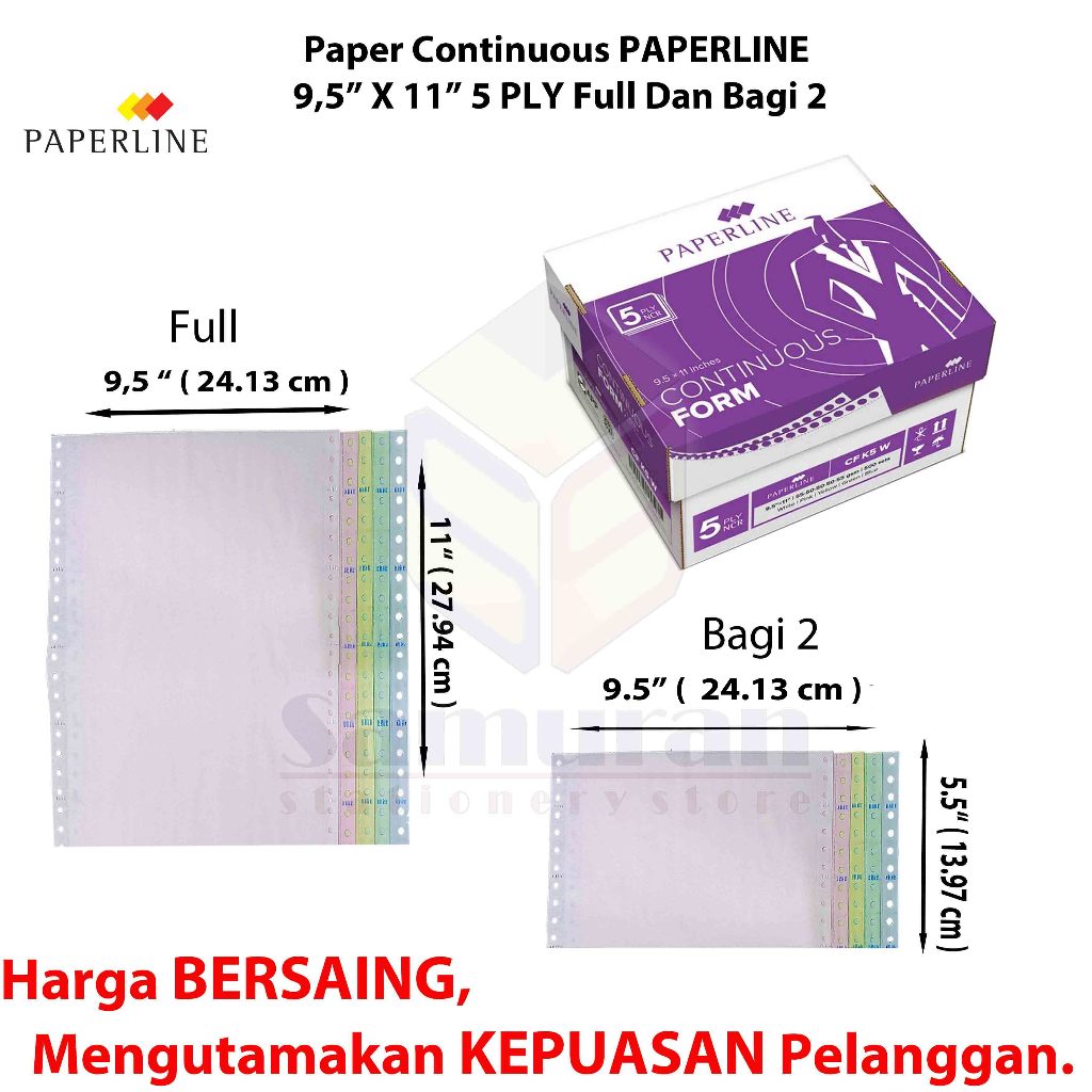 

H7Y Kertas Continuous Form Paperline 9,5 x 11 K5 W Full 2 Ply NCR / 9,5 x 11/2 K5 W Prs ( Warna Bagi