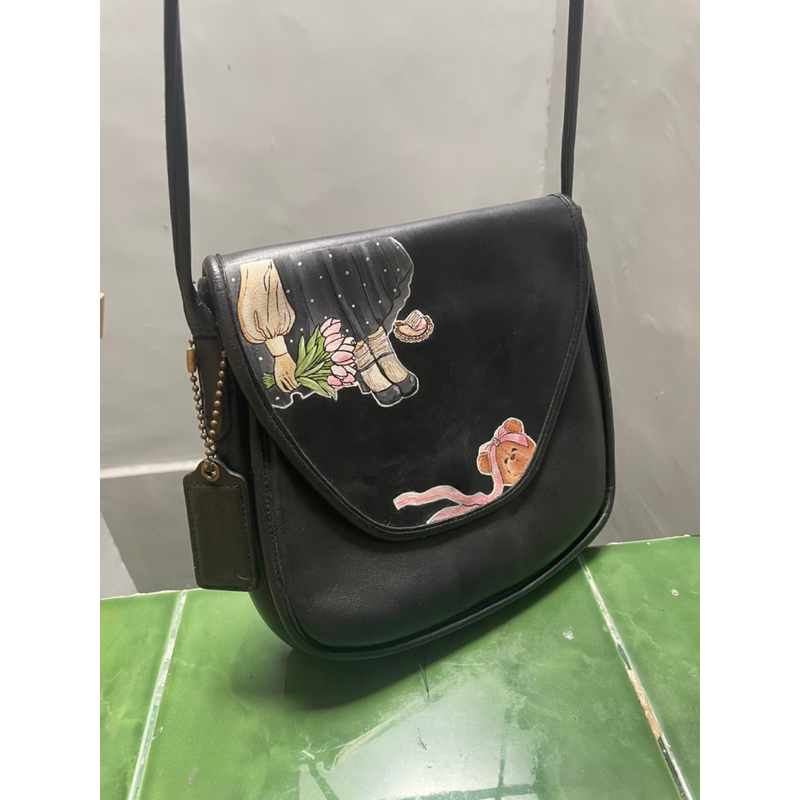 Tas coc vintage kulit tunggal with hand painting