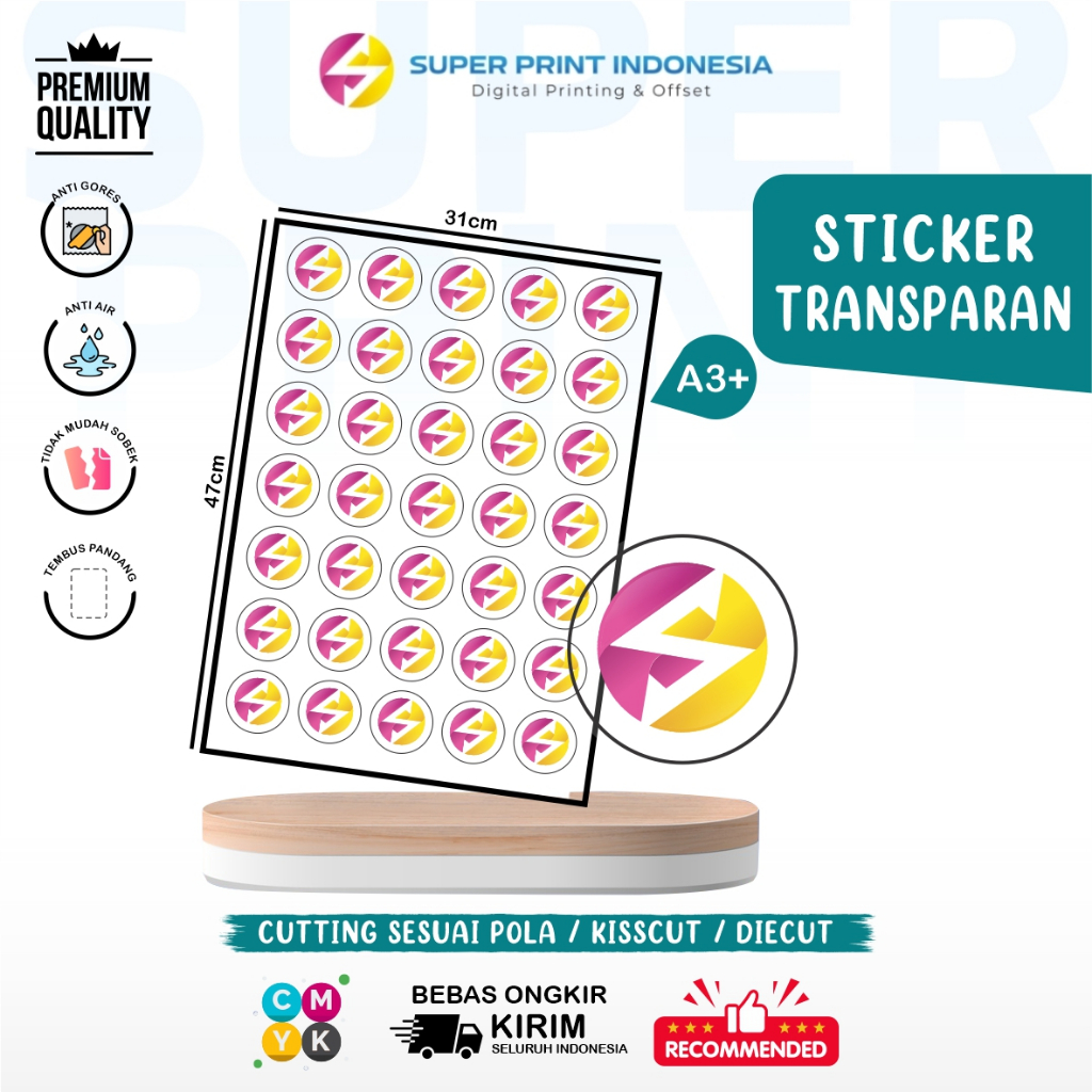 

Cetak Stiker Vinyl Transparant A3+ Label Cutting Custom Murah