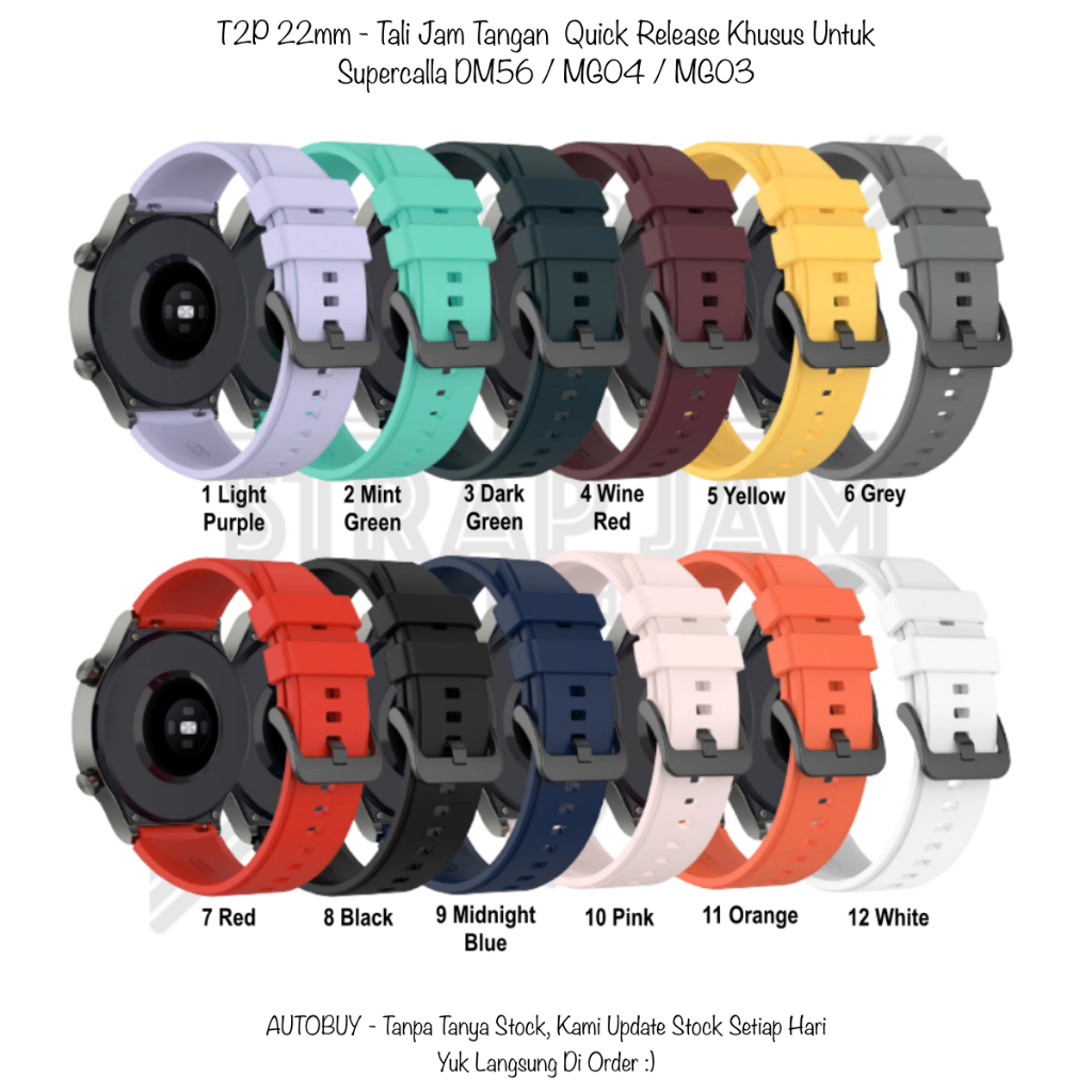 T2P Strap 22mm Untuk Supercalla Onyx / Active Go / Explorer / DM56 / MG04 / MG03 / HK08 - Tali Jam T