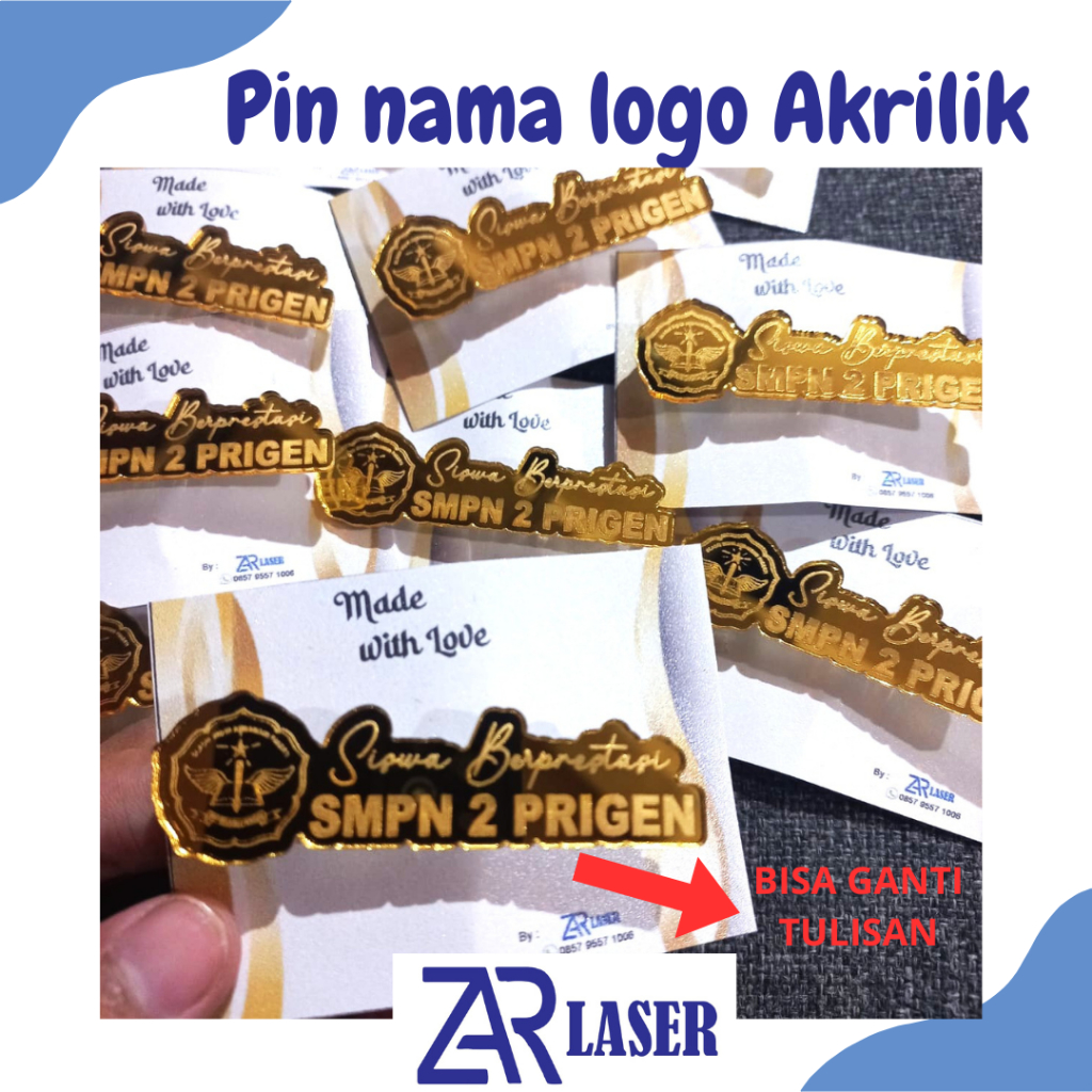 pin nama logo akrilik custom