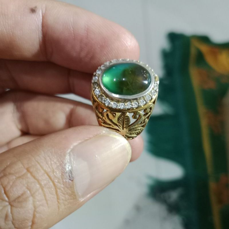 natural bacan doko coklat merah kristal ring perak ukir